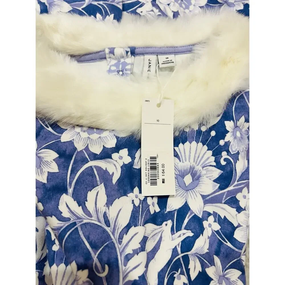 NWT❤️Janie and Jack FAUX FUR COLLAR FLORAL PONTE DRESS sz10